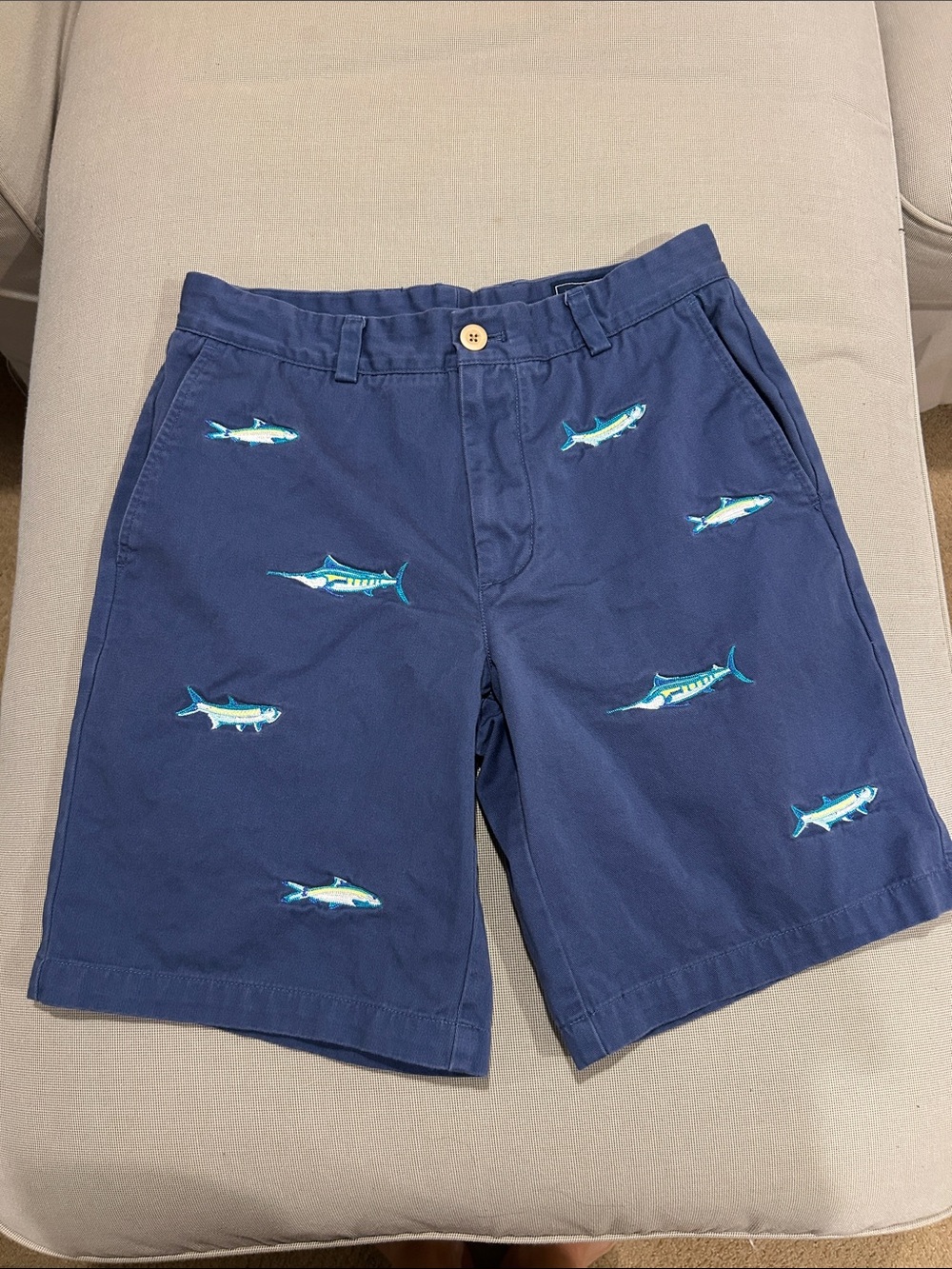 Classic Vineyard Vines Navy Shorts with Turquoise Fish Embroidery